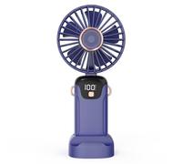 Portable Fan Mini Handheld Electric Fan with LED Sceen Battery Display Support 5 Adjustable Wind Speed Silent Foldable Handle Detachable Cover Suitable for Woman Adults Home Office