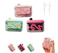 Portable Floss Pick Dispenser with One-Touch Eject, Travel Floss Picks Case, Compact Case Can Holds 15-16 Refillable Flossers, Easy to Carry with you, With 100 PCS Flos (MIX+300PCS Floss)