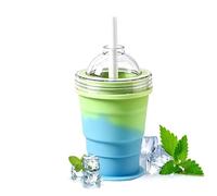 Portable Folding Ice Cup | Food Grade Silicone Drink Bottle With Straw Leakproof Lid, Ice Sphere Maker Tumbler | Reusable Summer Beverage Container For Camping Travel Office Picnic Hiking