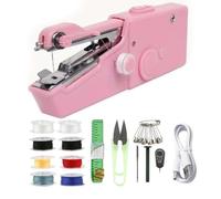 Portable Handheld Sewing Machine for Beginners, DIY Electric Cordless Fast Stitching Machine, Small Manual Handy Stitch Tool Travel, Quick Sew Mini Portable Electric Sewing Machine(Pink Style,D)