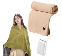 Portable Heated Shawl, Upgraded USB Heated Shawl Blanket, Wearable USB Heated Blanket Shawl, with 3 Heating Settings, for Home or Travel (Beige,With Power Bank)