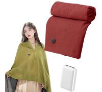 Portable Heated Shawl, Upgraded USB Heated Shawl Blanket, Wearable USB Heated Blanket Shawl, with 3 Heating Settings, for Home or Travel (Red,With Power Bank)