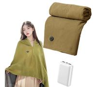 Portable Heated Shawl, Upgraded USB Heated Shawl Blanket, Wearable USB Heated Blanket Shawl, with 3 Heating Settings, for Home or Travel (Green,With Power Bank)