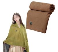 Portable Heated Shawl, Upgraded USB Heated Shawl Blanket, Wearable USB Heated Blanket Shawl, with 3 Heating Settings, for Home or Travel (Brown,Without Power Bank)