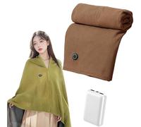 Portable Heated Shawl, Upgraded USB Heated Shawl Blanket, Wearable USB Heated Blanket Shawl, with 3 Heating Settings, for Home or Travel (Brown,With Power Bank)