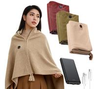 Portable Heated Wearable Blanket, Heated Shawl Wraps for Women with 3 Heat Levels 8 Heating Electric Wrap, USB Powered Cordless Heated Blanket for Home Travel Camping (Apricot, With Power Bank)