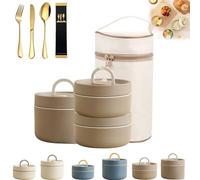 Portable Insulated Lunch Container Set, 2/3/4 Tier Separate Stackable Insulated Lunch Box, 304 Stainless Steel Bento Box with Thermal Bag, Heated Lunch Box for Work Picnics Camping (Brown, 3-Tier)