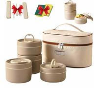 Portable Insulated Lunch Container Set,2/3/4 Tier Stackable Stainless Steel Lunchs Container with Insulated Bag and Tableware,Adult Lunch Box,Hot Foodlunchs Containers for Work Picnics (Brown,4-Tier)