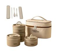 Portable Insulated Lunch Container Set,4 Tier Separate Stackable Stainless Steel Lunch Container with Insulated Lunchs Bag,Microwave Safe Leakproof Thermal Food Container for Work Picnics (Brown,4PCS)