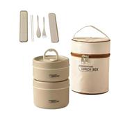 Portable Insulated Lunch Container Set,4 Tier Separate Stackable Stainless Steel Lunch Container with Insulated Lunchs Bag,Microwave Safe Leakproof Thermal Food Container for Work Picnics (Brown,2PCS)