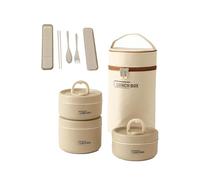 Portable Insulated Lunch Container Set,4 Tier Separate Stackable Stainless Steel Lunch Container with Insulated Lunchs Bag,Microwave Safe Leakproof Thermal Food Container for Work Picnics (Brown,3PCS)