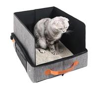 Portable Litter Box for Cats - Foldable Cat Litter Box with Lid | Kitten Poop Container with Zipper | Waterproof Leak-Proof, Hard Bottom, for Car Hotel Airplane Travel Camping Indoor Outdoor