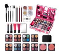 Portable Makeup Set Kit, Beginner Cosmetic Carry Case, Teen Makeup Box with Eyeshadow Highlighter Blush Brushes, All in Beauty Collection, Student for Daily Routine Practice