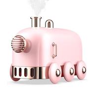 Portable Mini Humidifier, 300ml Ultrasonic Humidifier Retro Train, Cool Mist Diffuser for Desktop/Office/Bedroom, Ultra Quiet,Colored LED lights Function, USB Charge, Auto Shut Off (Pink)