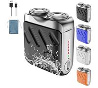 Portable Mini Small Steel Cannon Rotary Dual Ring Electric Shaver, Beard Shaver Mini and Portable Suitcase Design, IPX7 Waterproof, Wet & Dry Shaving Cordless Rotary Shaver (Noir)