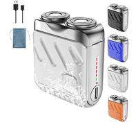 Portable Mini Small Steel Cannon Rotary Dual Ring Electric Shaver, Beard Shaver Mini and Portable Suitcase Design, IPX7 Waterproof, Wet & Dry Shaving Cordless Rotary Shaver (Blanc)
