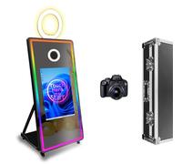 Portable Miroir Photo Booth 32 Pouces avec caméra, Magic Mirror Selfie 65in Photobooth Stand, avec lumière Anneau et boîtier de vol, pour Les événements de fête de Mariage de Noël Anniversaire(Black)