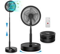 Portable Oscillant Ventilateur sur Pied Silencieux avec Télécommande - 8'' Pliable Ventilateurs avec Minuterie USB 7200mAh Rechargeable Table Fan pour Chambre Bureau Voyage Noir
