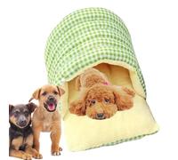 Portable Pet Sleeping Bag - Enclosed Cat and Dog Nest for Rest | Soft Plush Plaid Material with Removable Cushion, Warm Comfortable, Hideaway for Sofa Chair Floor Indoor Use