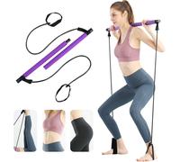 Portable Pilates Bar Kit With Resistance Band,Bodybuilding Yoga Pilates Stick With Foot Loop For Legs,Arms,Shoulders,Yoga,Stretching,Sculpture,Twisting,Sitting