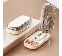 Portable Pill Cutter,1/2 1/4 Pills Splitter for Large,Pill Storage Organizer with Improved Sharp Blade, for Large, Small and Tiny Pills,Pill Storage Organizer,Easy to Carry (Cream White)