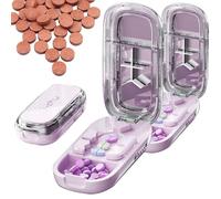 Portable Pill Cutter,Pills Cutter Splitter for Small and Tiny Pills,Caketotu 1/2 1/3 1/4 Adjustable Pill Splitter with Centering Device With Stainless Steel Blades and Storage Box (Pink, 2pcs)