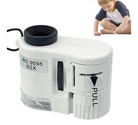 Portable Pocket Microscope with LED Light, Handheld Adjustable Focus Magnifier, Built-in Button Battery, Educational Science Tool for Kids Beginners Adults, Microbiology Observation Device for Home