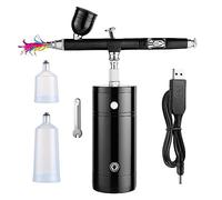 Portable Rechargeable Mini Avec Compresseur Air-Brush Peinture Pistolet Aérographe Ensemble for Nail Art Gâteau Brouillard Contrôle Précis(Black 1)