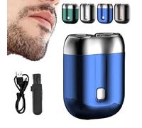 Portable Rotary Dual Ring Electric Shaver, Mini Small Steel Cannon Rotary Dual Ring Electric Shaver, USB Rechargeable Waterproof Pocket Razor for Men - Wet and Dry Use (Blue)