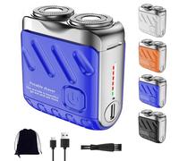 Portable Rotary Dual Ring Electric Shaver, Portable Mini Electric Shaver, Washable Double Head Razor for Travel & Daily Use (Blue)