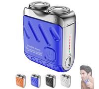 Portable Rotary Dual Ring Electric Shaver, Portable Mini Small Steel Cannon Rotary Dual Ring Electric Shaver, Washable Double Head Razor, Easy Cleaning, for Home Travel (Blue)