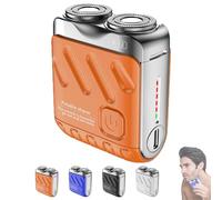 Portable Rotary Dual Ring Electric Shaver, Portable Mini Small Steel Cannon Rotary Dual Ring Electric Shaver, Washable Double Head Razor, Easy Cleaning, for Home Travel (Orange)