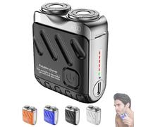 Portable Rotary Dual Ring Electric Shaver, Portable Mini Small Steel Cannon Rotary Dual Ring Electric Shaver, Washable Double Head Razor, Easy Cleaning, for Home Travel (Black)