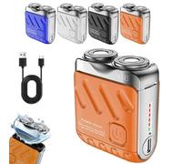 Portable Rotary Dual Ring Electric Shaver,R-12 Luggage Electric Shaver,Mini Small Steel Cannon Rotary Dual Ring Electric Razor for Men,USB Rechargeable for Home Travel (Orange)