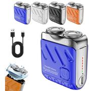 Portable Rotary Dual Ring Electric Shaver,R-12 Luggage Electric Shaver,Mini Small Steel Cannon Rotary Dual Ring Electric Razor for Men,USB Rechargeable for Home Travel (Blue)