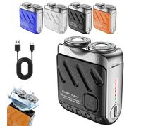 Portable Rotary Dual Ring Electric Shaver,R-12 Luggage Electric Shaver,Mini Small Steel Cannon Rotary Dual Ring Electric Razor for Men,USB Rechargeable for Home Travel (Black)