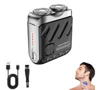Portable Rotary Dual Ring Electric Shaver, Washable Double Head Razor, Mini Portable Electric Shaver for Men Waterproof, Fast Charging Long Battery Life Double-Ring Magnetic Cutter (Black,1Pcs)