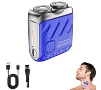 Portable Rotary Dual Ring Electric Shaver, Washable Double Head Razor, Mini Portable Electric Shaver for Men Waterproof, Fast Charging Long Battery Life Double-Ring Magnetic Cutter (Blue,1Pcs)