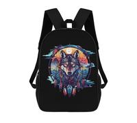 Portable Sac À Dos d'affaires Attrape-Rêves Charm Wolf Cartable Scolaire Multicolore Sacs D'École Loisir pour Scolaires, Voyage, Bureau, 42X32X14Cm