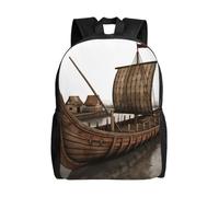 Portable Sac À Dos d'affaires Vieux Bateau Viking Sac À Dos Polyester Sacs D'École Loisir pour Voyage, Randonnée, Gym, 42X32X14Cm