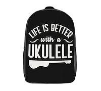 Portable Sac À Dos Scolaire La Vie Est Meilleure avec Un Ukulélé Cartable Scolaire Mignon Sacs De Voyage pour Randonnéebureau, Voyage, Scolaires, 42X32X14Cm