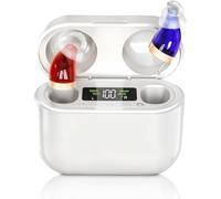 Portable sound amplifier,for Loss with Noise voice amplifier Cancelling Invisible Rechargeable with Magnetic Charging Box (Red-Blue)