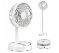 Portable Standing Fan, Foldout 2-in-1 Portable Tabletop & Floor Fan, 8 Inch Foldable Telescopic Pedestal Fan with 7200mAh USB Rechargeable Battery, 4 Speeds & 180° Tilt, Height Adjustable Fan (White)