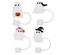 Portable Straw Toppers, Halloween Ghost Design, 1.57x1.85in Reusable Silicone Caps, Funny Spooky Style, Food Grade Material for Girls, Boys, Men, Kids, Fall, Thanksgiving, Christmas