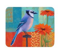Portable Tapis de Souris Gaming Zinnias et Blue Jay Oiseau Tract Peinture Souris de Gaming Gaming Mousepad 25x30cm pour Bureau,Jeux,Ordinateur