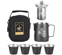 Portable Tea Set, Stainless Steel Teapot, Travel Ceremony Kit, Compact Kung Fu Teacup Set with Carry Bag, for Home, Outdoor, Camping, Backpacking, Picnic, Offices, Relaxation Use