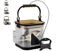 Portable Transparent Fishing Basket, Portable Outdoor Bucket, 8L/10L/13L Fishing Live Bait Transparent Container Tank Live Well, Fish Storage Organizer for Fish Basket with Net Lids (8L)