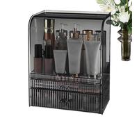 Portable Vanity Makeup Organizer with Cover - Dustproof Cosmetic Storage Box, Clear Makeup Display Case with Drawers for Countertop, Easy-to-Use Organizer for Makeup, Brushes, and Beauty Accessories
