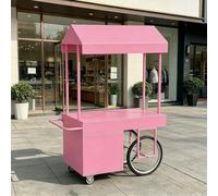 Portable Vendor Cart with Wheels, Versatile Food Cart with Canopy, Outdoor Sales Stall, Large Capacity & Sturdy Iron Frame, for Street, Markets, Festivals(Pink 1,120cm/47.2in)