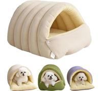 Portable Washable Winter Pet Bed, Enclosed Pet Resting Bed,Warm Cat And Dog Cave House, Soft Plush Winter Cave Style Beds,for Small Medium Large Kitten Puppy Indoor Living Room Garden Yard (Blanc,S)